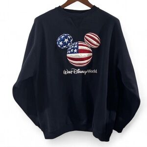 Disney Men's Black Crewneck Sweatshirt Patriotic Embroidered Mickey Size Large